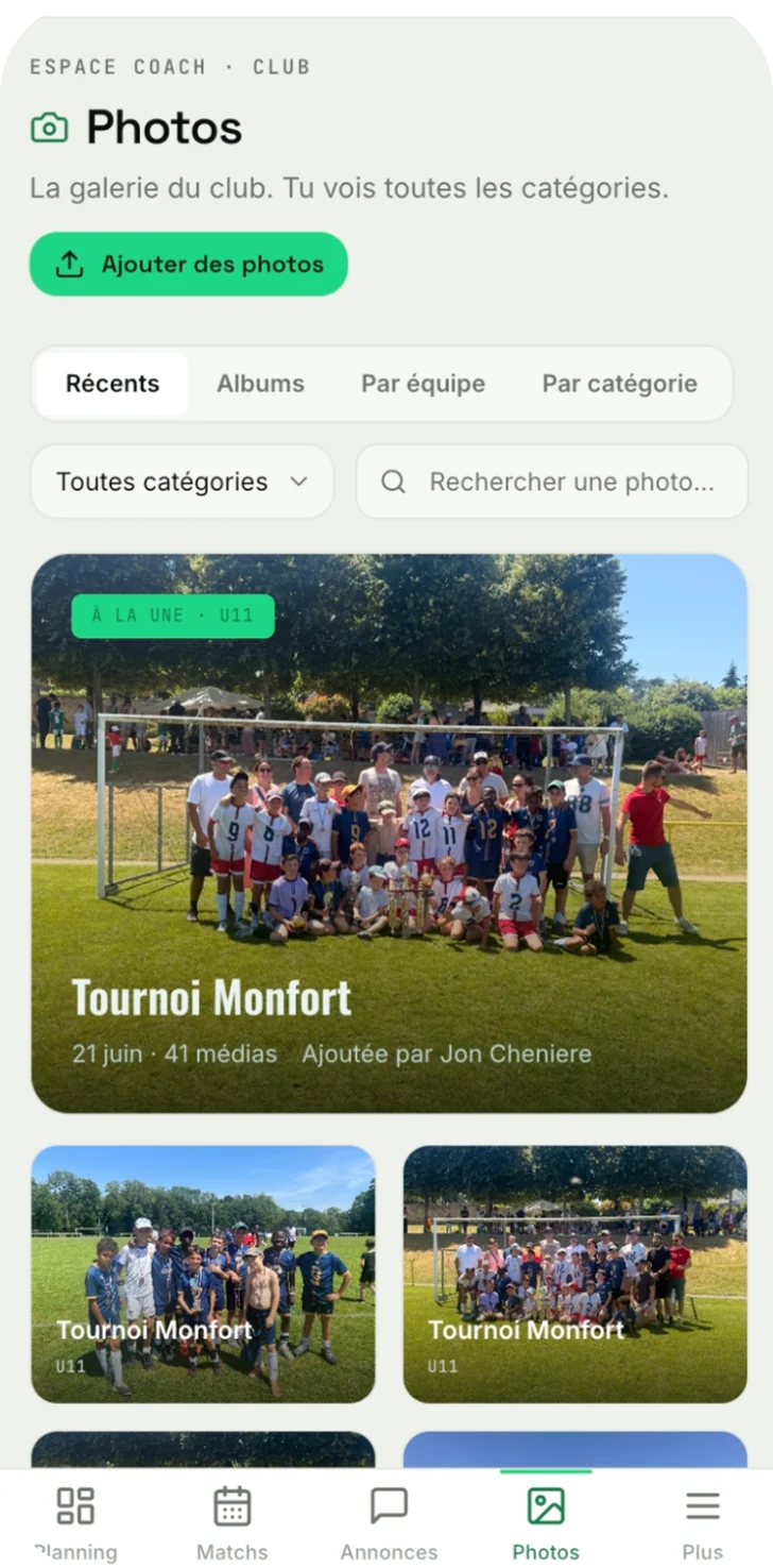 Application mobile KlubOn : album photos partagé d’un match